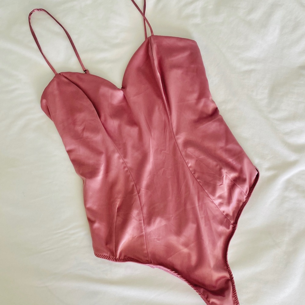 (SOLD) FREE PEOPLE Pink Satin Bodysuit XS